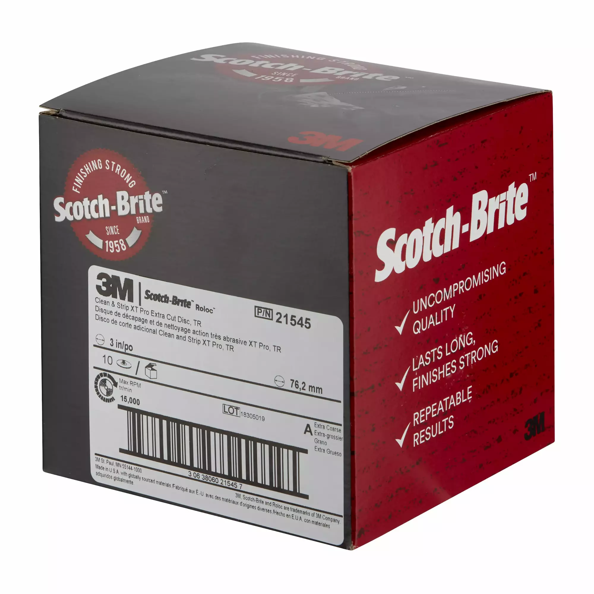 O Disco Scotch-Brite™ Roloc™ Clean and Strip XT Pro Extra Cut, XC-DR, 76.2 mm x NH, A XCRS