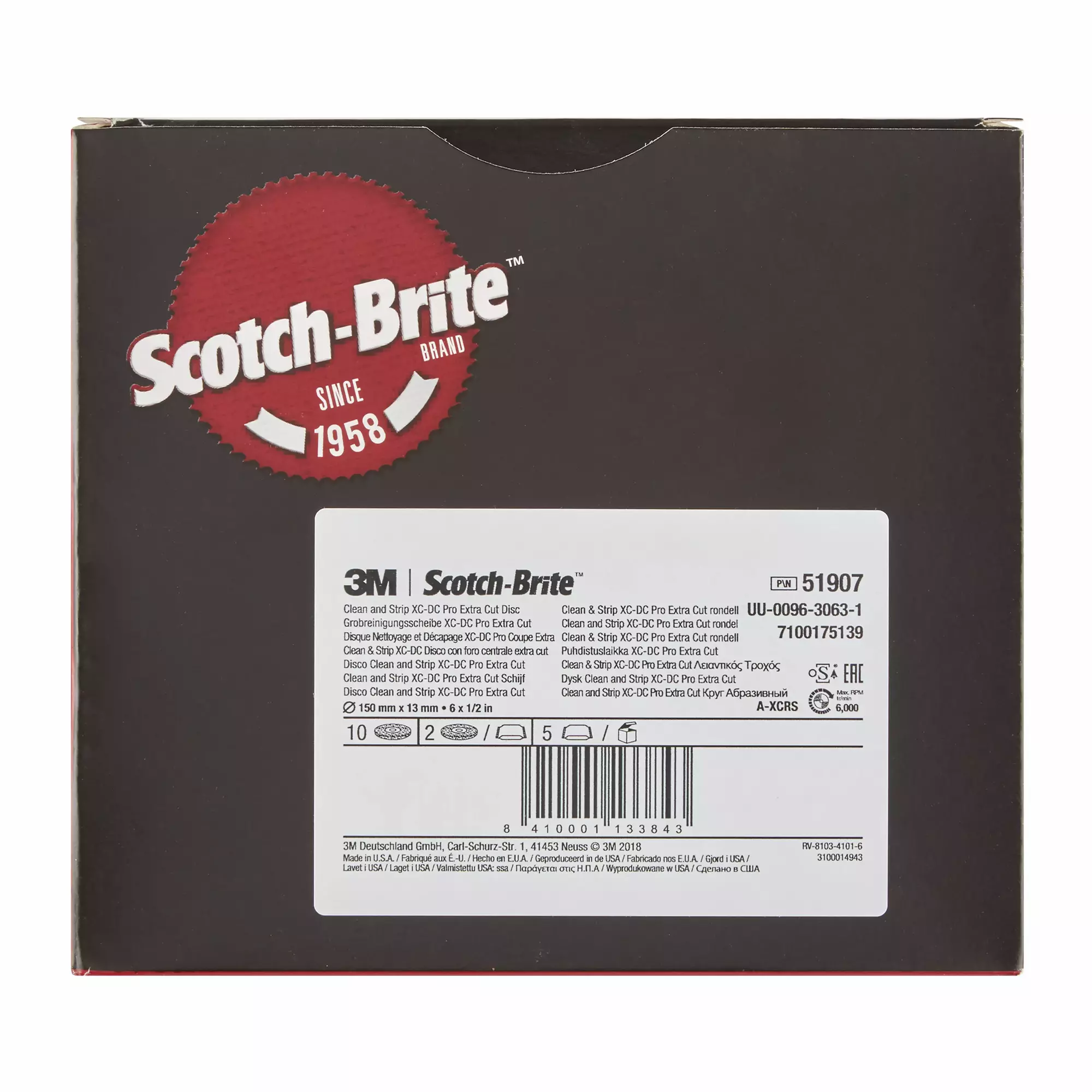 O Disco Scotch-Brite™ Clean and Strip XT Pro Extra Cut, XC-DC, 150 mm x 13 mm, A XCRS