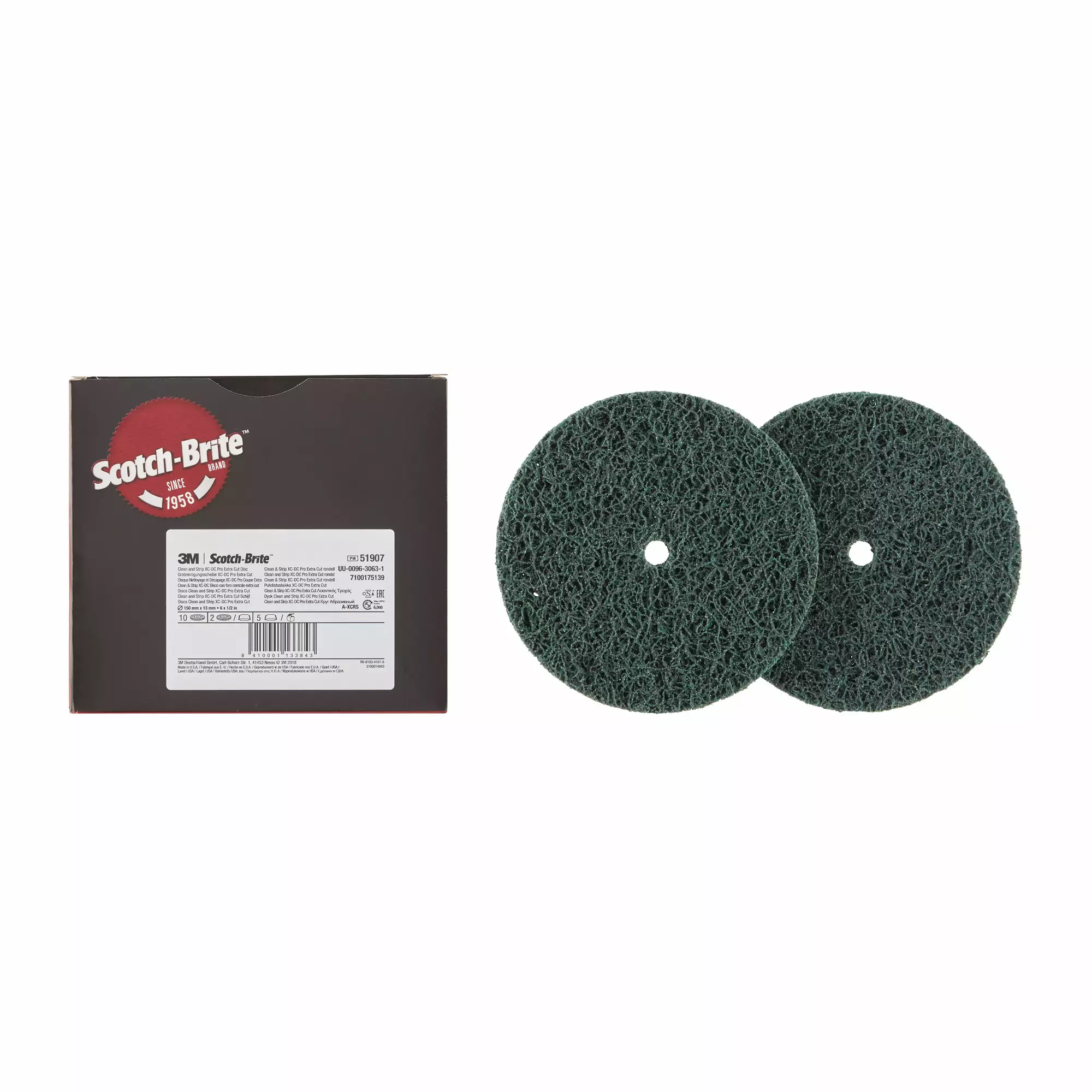 O Disco Scotch-Brite™ Clean and Strip XT Pro Extra Cut, XC-DC, 150 mm x 13 mm, A XCRS
