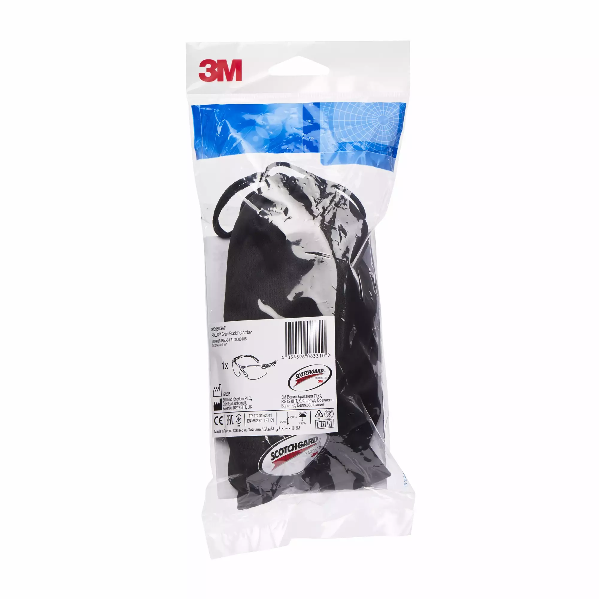 Óculos de Proteção 3M™ Solus™, estrutura Verde/Preta, Antiembaciamento Scotchgard™, Lente Âmbar, S1203SGAF-EU