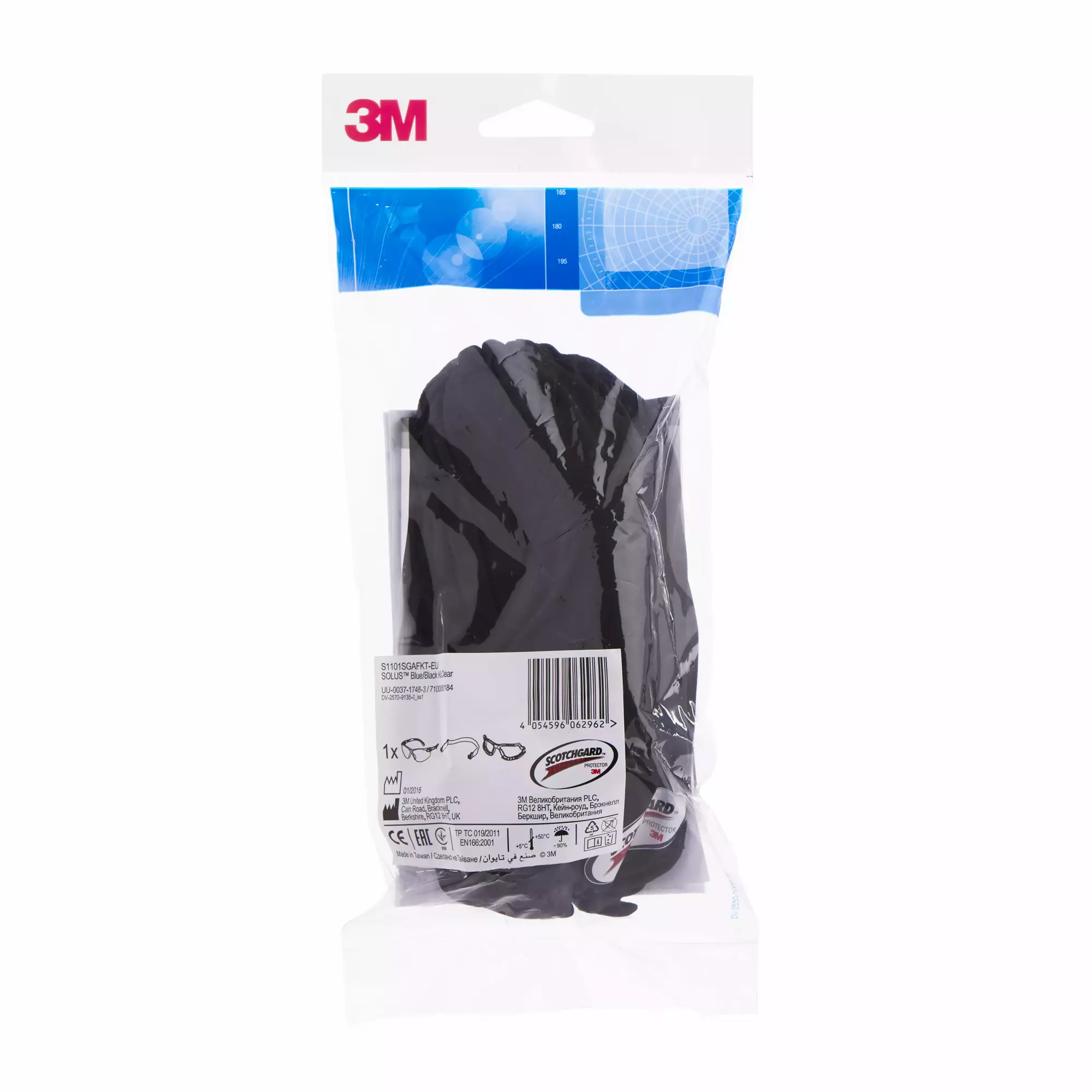 3M™ Solus™ Óculos de Proteção Série 1000, armação Azul/Preta, Anti-embaciamento Scotchgard™, S1101SGAFKT-EU