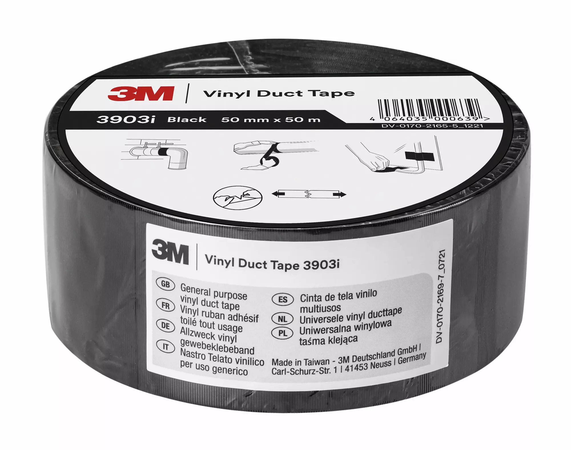 Fita adesiva de vinil 3M™ 3903i, preta, 50 mm x 50 m