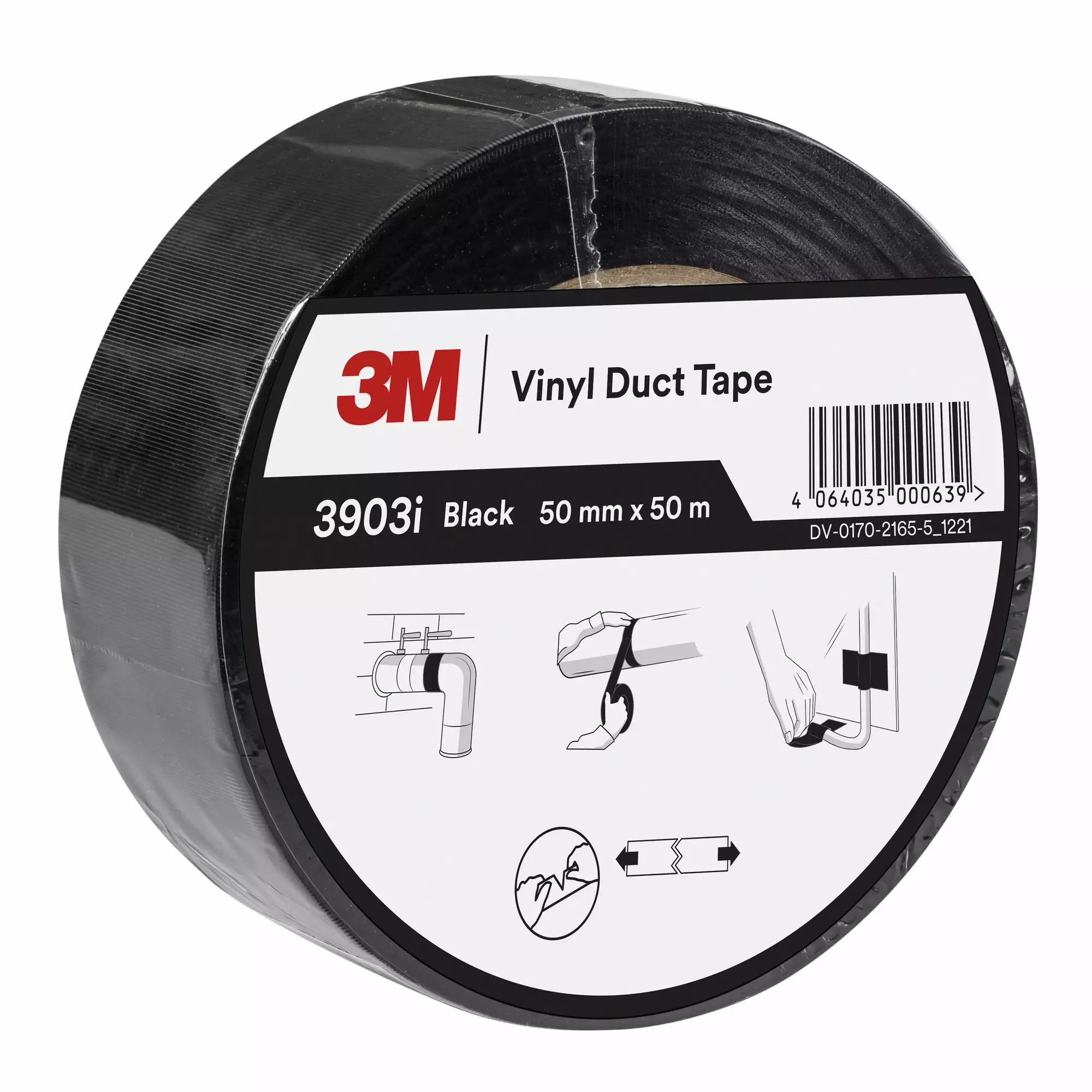 Fita adesiva de vinil 3M™ 3903i, preta, 50 mm x 50 m