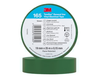 3M™ Temflex™ Vinyl Electrical Tape 165, Green, 19 mm x 25 m, 100 Rolls/Case