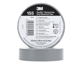3M™ Temflex™ Vinyl Electrical Tape 155, Grey, 19 mm x 20 m, 100 Rolls/Case